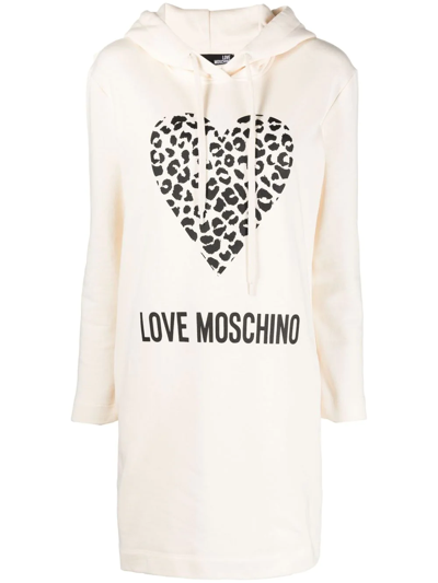 Love Moschino Logo-print Hooded Dress In Neutrals
