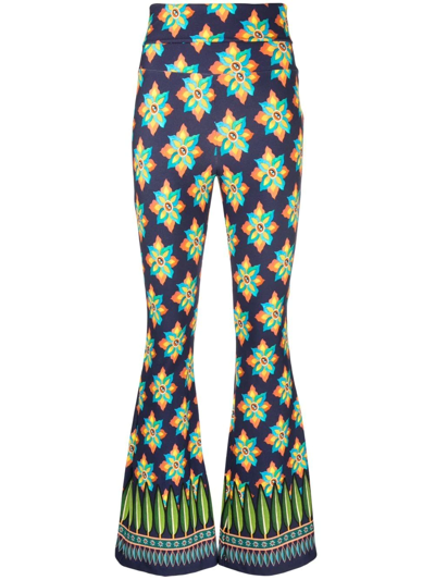 La Doublej Graphic-print Flared Trousers In Blue