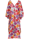 La Doublej Bali Floral-print Blouson-sleeve Midi Dress In Zinnie