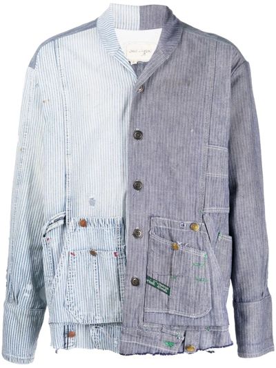 Greg Lauren Striped Patchwork Cotton Shirt In Blau