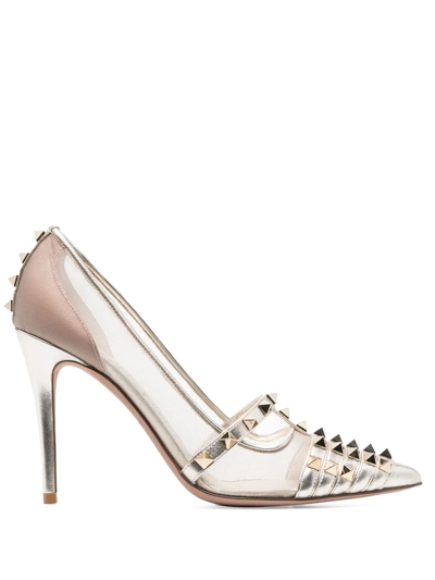 Valentino Garavani Rockstud 100mm Pointed Pumps In Gold