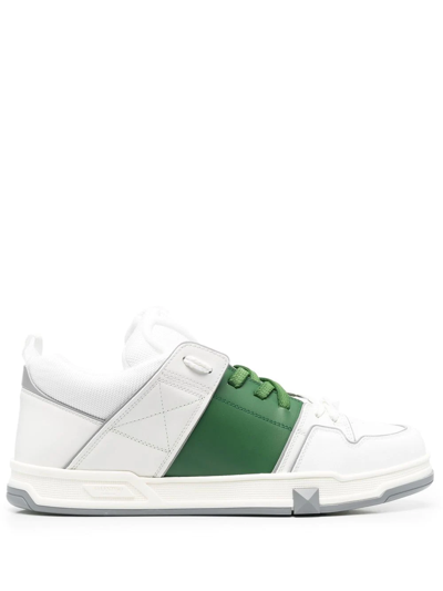 Valentino Garavani Rockstud Open Leather Sneaker In White,green