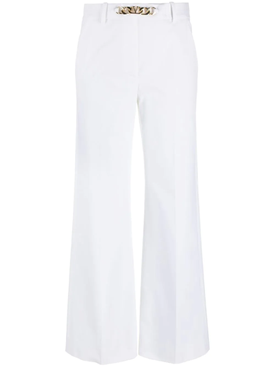 Valentino Cropped Embellished Cotton-blend Gabardine Wide-leg Trousers In White