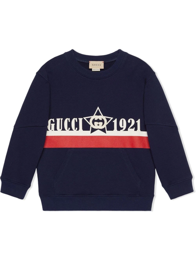Gucci Kids' Logo Printed Cotton Jersey Sweatshirt In Navy