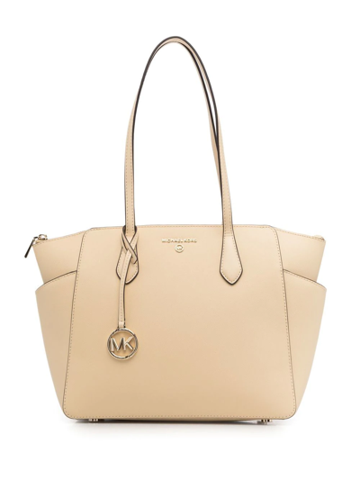 Michael Kors Logo-plaque Leather Tote Bag In Nude