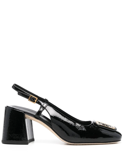 Tory Burch Georgia Patent Block-heel Slingback Pumps In Perfect Black