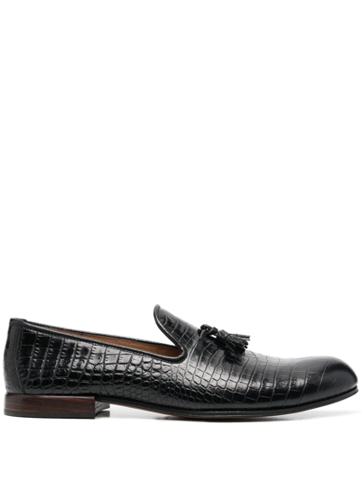 Tom Ford Textured Leather Loafers W/ Tassels In Black