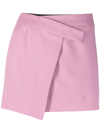 Attico Cloe Asymmetric Wool-blend Twill Mini Wrap Skirt In Rosa