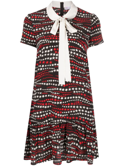 Red Valentino Star-print Short-sleeved Dress In Schwarz