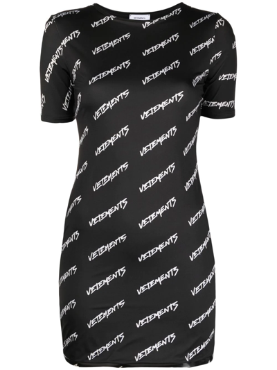 Vetements Black & Off-white Fitted Logo T-shirt Dress