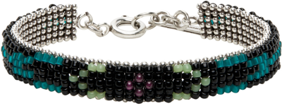 Isabel Marant Silver & Multicolor Ikat Beaded Bracelet In 60gr Green