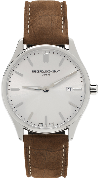Frederique Constant Silver & Brown Classics Quartz Watch In Brown Leather