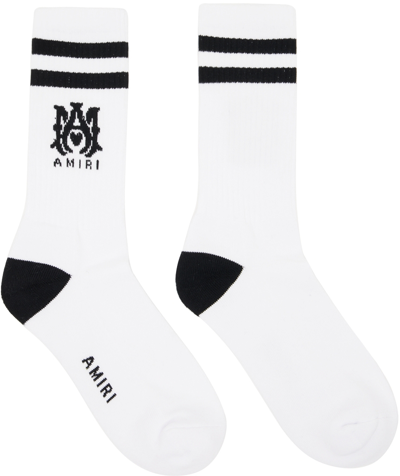 Amiri Logo-intarsia Ribbed Stretch Cotton-blend Socks In 001