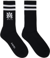 Amiri Logo-intarsia Ribbed Stretch Cotton-blend Socks In Black