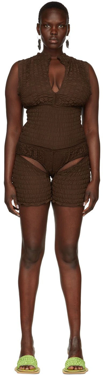 Sinéad O’dwyer Brown Silk Jumpsuit In 008 Chocolate Brown