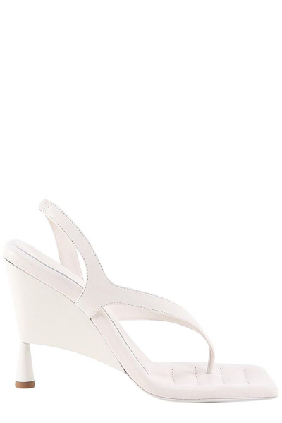 Gia Borghini Half Wedge Leather Heeled Sandals In White