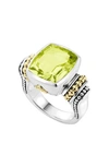 Lagos 18k Gold And Sterling Silver Caviar Color Medium Ring With Green Quartz In Green Quartz