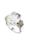 Lagos 18k Gold And Sterling Silver Caviar Color Medium Ring With White Topaz In White Topaz