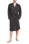 Eberjey William Lightweight Jersey Knit Robe In Charcoal/ivory