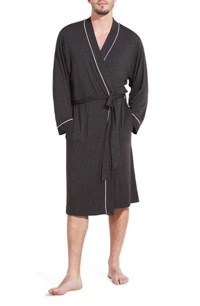 Eberjey William Lightweight Jersey Knit Robe In Charcoal/ivory