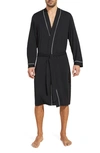 Eberjey William Lightweight Jersey Knit Robe In Black/ Ivory