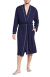 Eberjey William Lightweight Jersey Knit Robe In True Navy/ Ivory