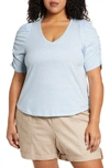 Wit & Wisdom Heathered Ruched Puff Sleeve T-shirt In Heather Skyway