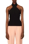Sandro Twist-neck Backless Stretch-woven Top In Black
