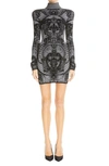 Balmain High-neck Velvet-trimmed Minidress In Eab Eab Noir/ Blanc