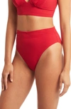 Sea Level Messina High Waist Banded Bikini Bottoms In Red