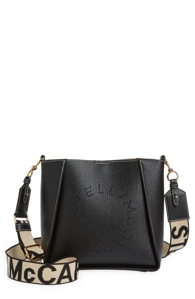 Stella Mccartney Perforated Logo Mini Faux Leather Crossbody Bag In Black