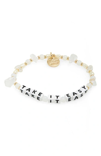 Little Words Project Take It Easy Beaded Stretch Bracelet In White Crystal