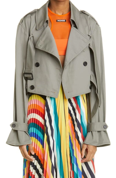 Monse Deconstructed Crop Stretch Cotton Trench Jacket In Stone
