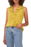 Vince Camuto Ruffle Neck Sleeveless Georgette Blouse In Avocado