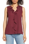 Vince Camuto Ruffle Neck Sleeveless Georgette Blouse In Cranberry