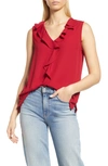 Vince Camuto Ruffle Neck Sleeveless Georgette Blouse In Dark Red