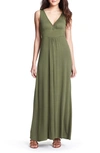 Loveappella V-neck Jersey Maxi Dress In Olive