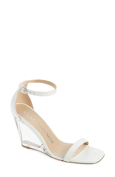 Stuart Weitzman Nudistlucite Leather Clear-wedge Sandals In White