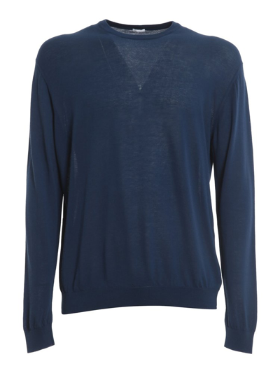 Malo Crewneck Knitted Jumper In Blue