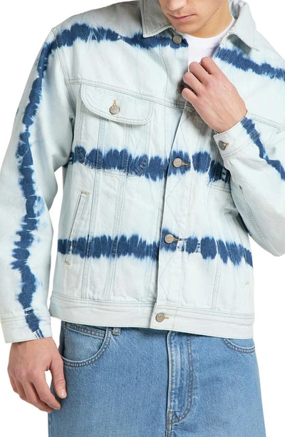 Lee Rider Relaxed Fit Acid Wash Stripe Denim Jacket In Bleach Wash-blue