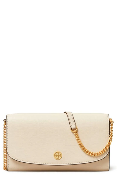 Tory Burch Robinson Leather Wallet On A Chain In New Cream