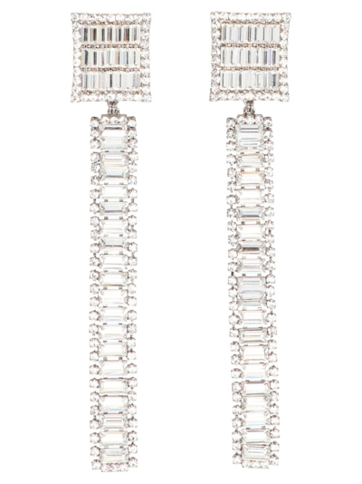 Alessandra Rich Baguette Crystal Long Earrings In Metallic