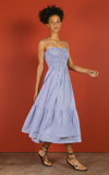Ciao Lucia Pirro Shirred Striped Poplin Midi Dress In Blue