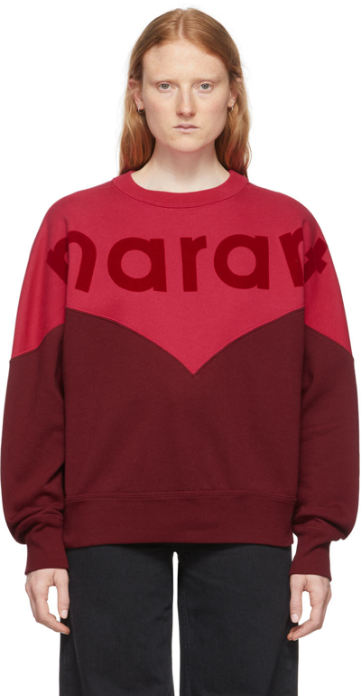 Isabel Marant Étoile Houston Flocked Two-tone Cotton-blend Jersey Sweatshirt In Red-drk