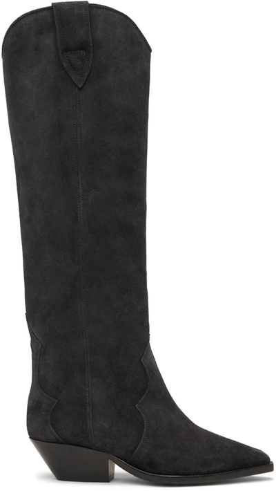 Isabel Marant Denvee Boots In Black Suede In Faded Black