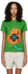 Kenzo Poppy-print Cotton T-shirt In Green