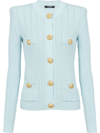 Balmain Light Blue Cardigan With Button And Padded Shoulders In Blue
