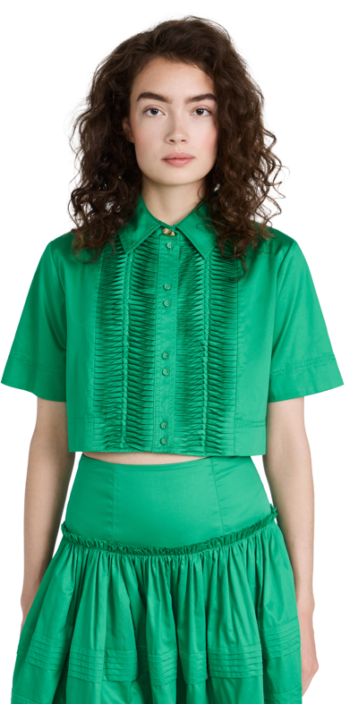 Aje Tidal Pintucked Cotton-poplin Cropped Shirt In Emerald
