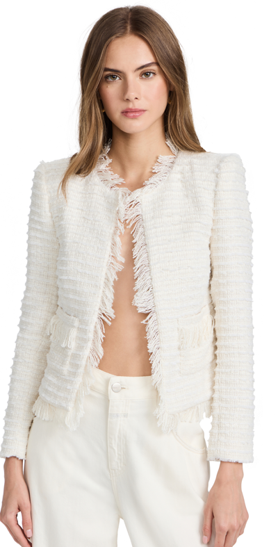 L Agence Angelina Fringe Trim Blazer In Ivory