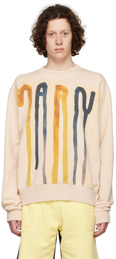 Marni Painted-effect Cotton Sweatshirt In Beige